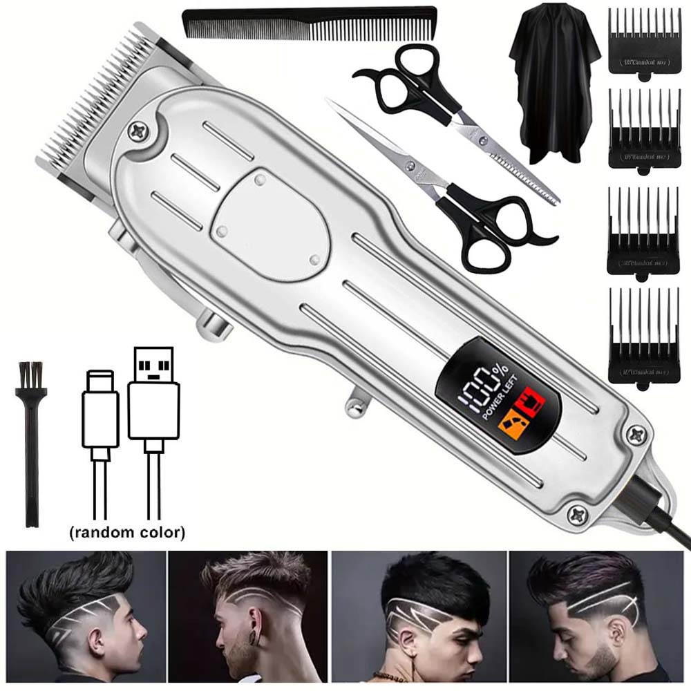 Men'S Grooming Guide - 男性用プロ仕様バリカン - コードレス理髪バリカン、ヘアカット＆グルーミング用、充電式ひげトリマー、USB充電式グルーミングキット、4種類のガイドコームとクリーニングブラシ付き