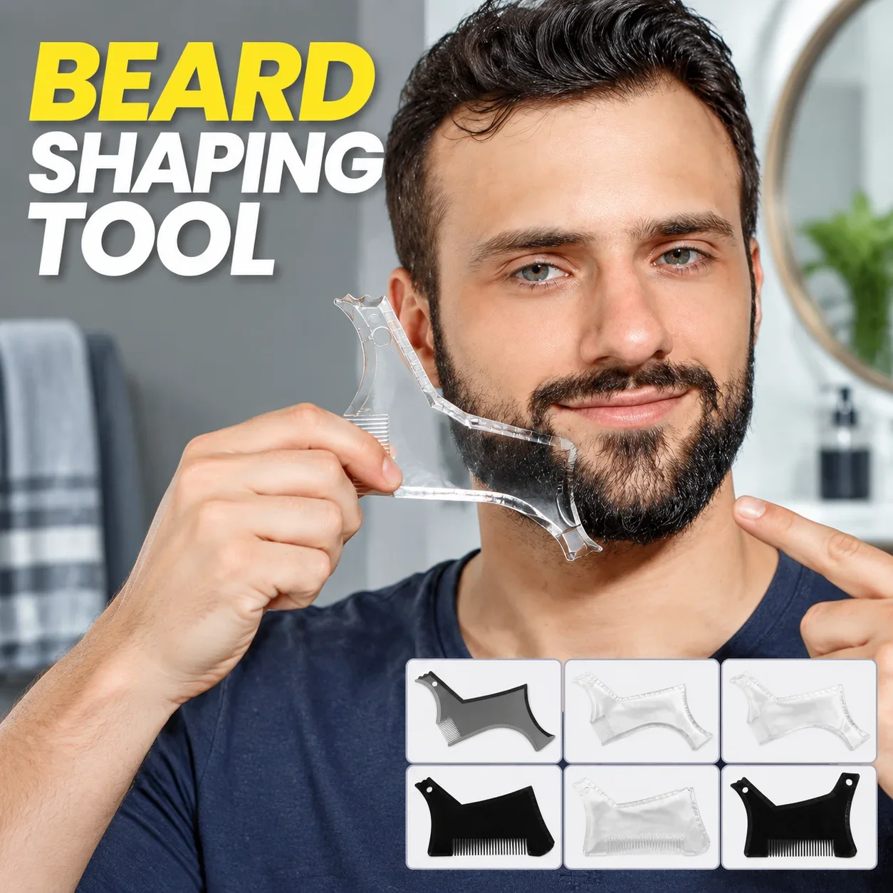 Men'S Grooming Guide - 男性用ひげスタイリングガイドキット。ABS製のひげシェーピングツールテンプレートと櫛が付属。左右対称のラインでひげを整え、口ひげの手入れにも使えるアクセサリー。ブラック。