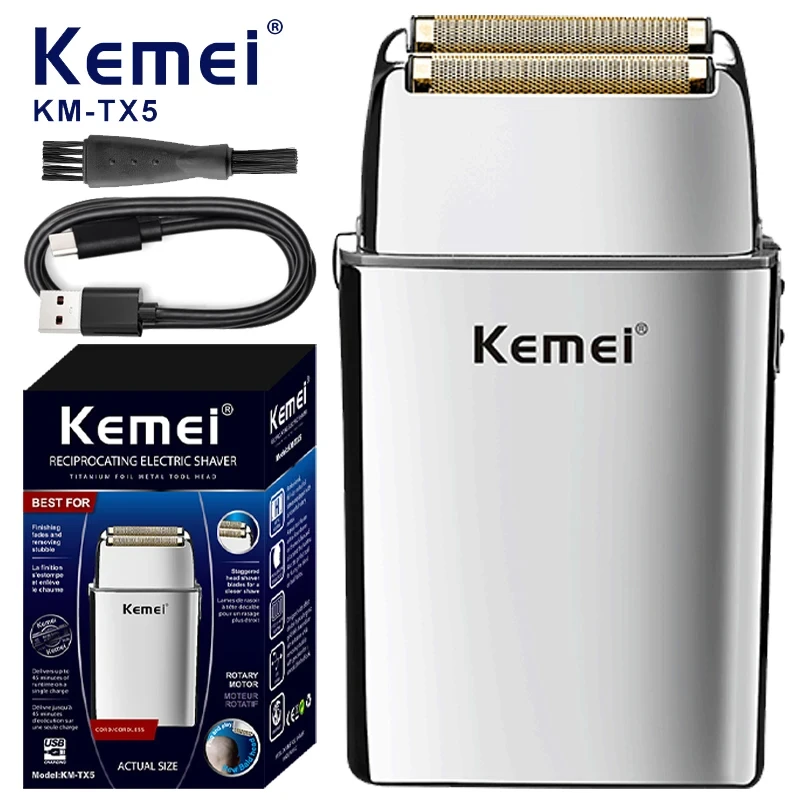 Grooming Men'S Hair - Kemei KM-TX5 プレミアム充電式バッテリータイプ シルバーシェーバー ダブルネット アルミ合金