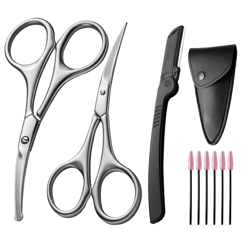 Men'S Grooming Eyebrow Trimming - 1/9 個ステンレス鋼眉毛鼻毛はさみコーム付き顔の毛トリムひげグルーミングツール男性と女性用