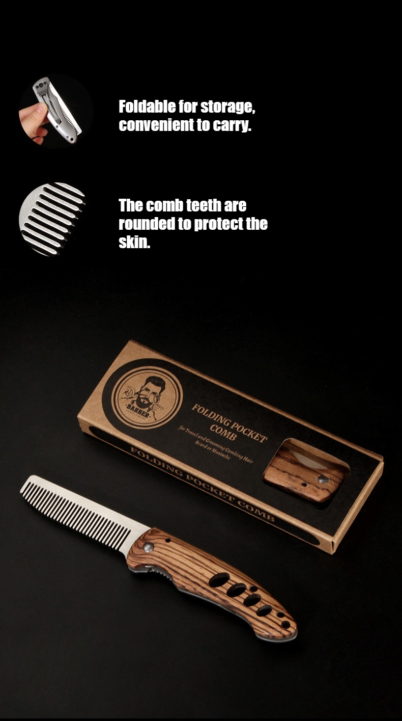 無垢材と金属製の折りたたみ式髭櫛（男性用）、携帯用ポマドール - Men'S Grooming Products のレビューと価格