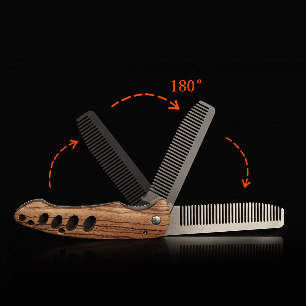 無垢材と金属製の折りたたみ式髭櫛（男性用）、携帯用ポマドール - Men'S Grooming Products のレビューと価格