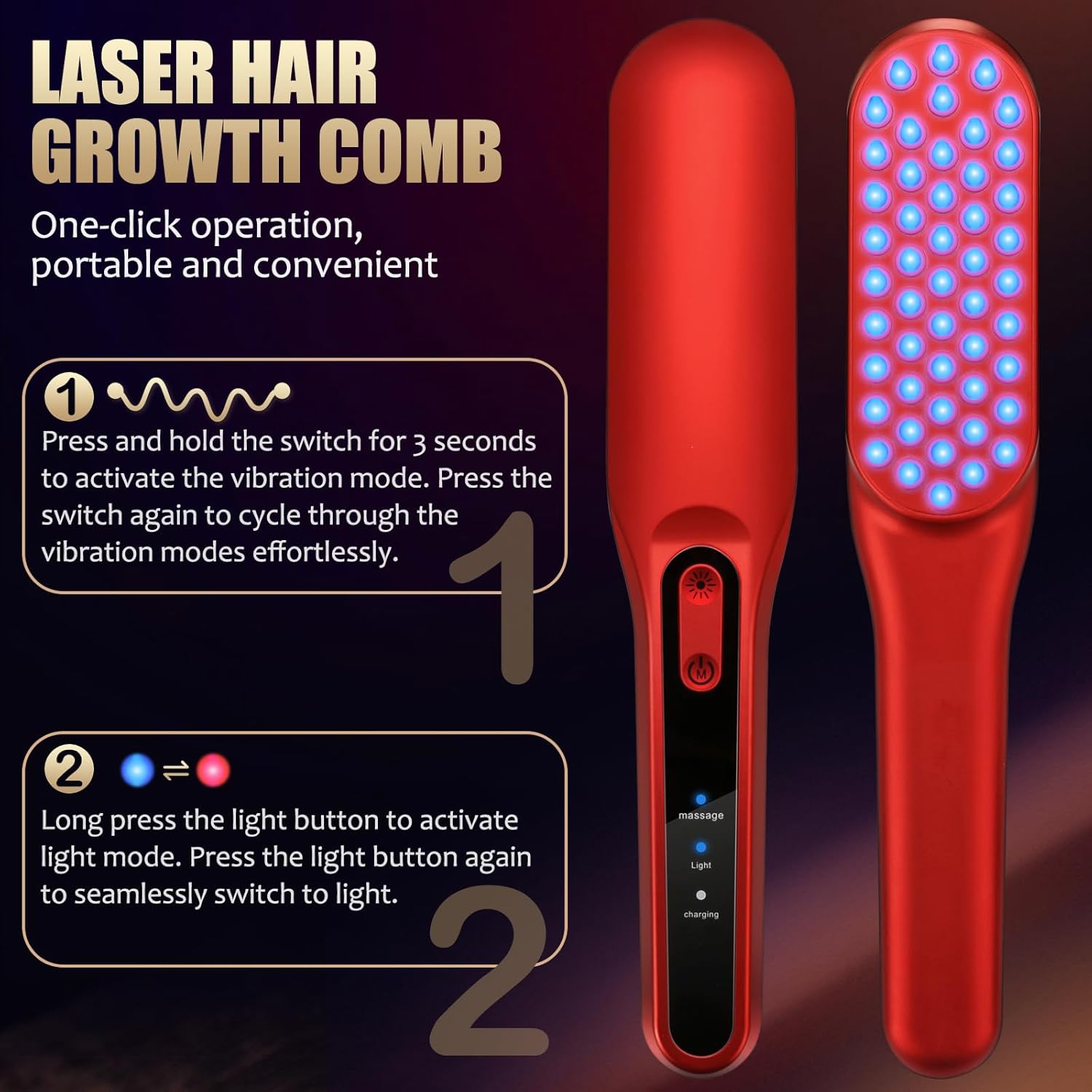 レーザー育毛コーム、赤色光育毛トリートメント、男女兼用 - Men'S Grooming Brush のレビューと価格