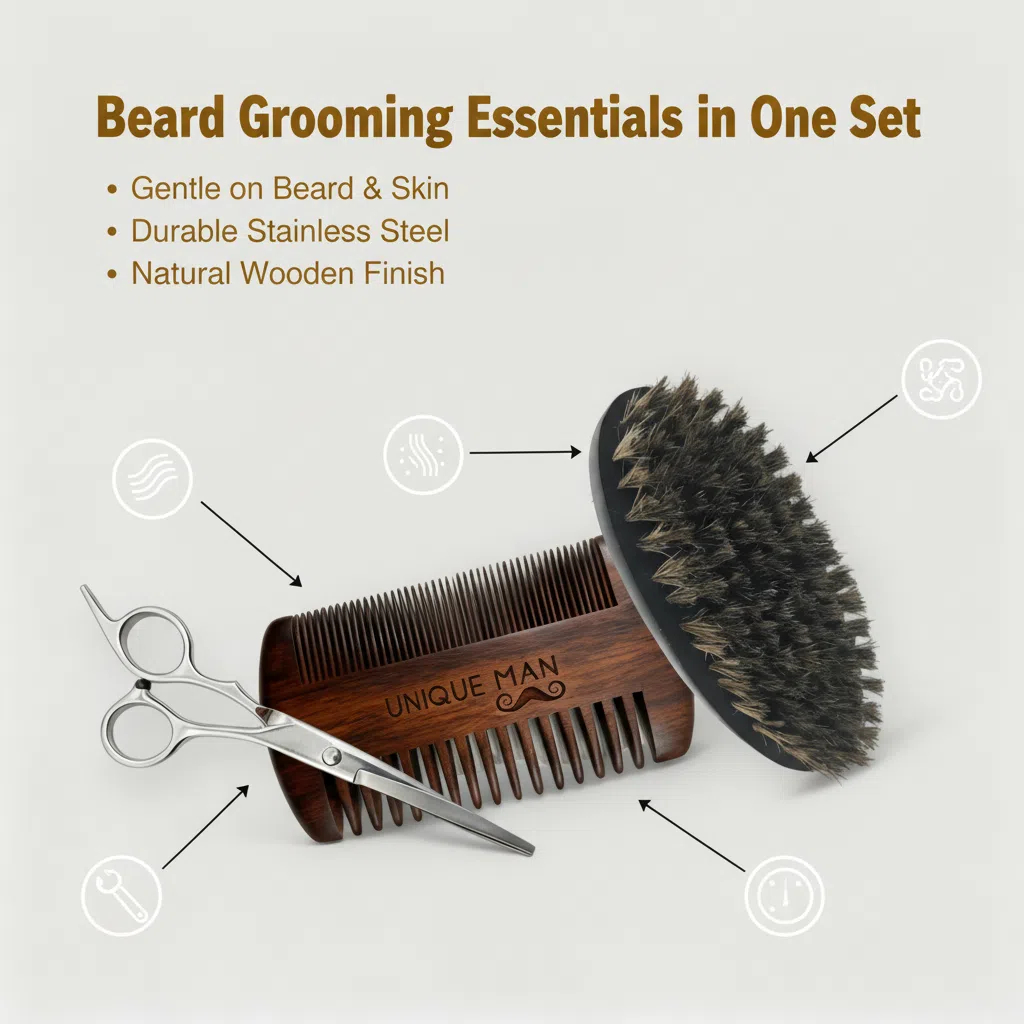 ユニークマン メンズひげセット、黒ひげブラシとコーム、毎日の - Men'S Grooming Brush のレビューと価格